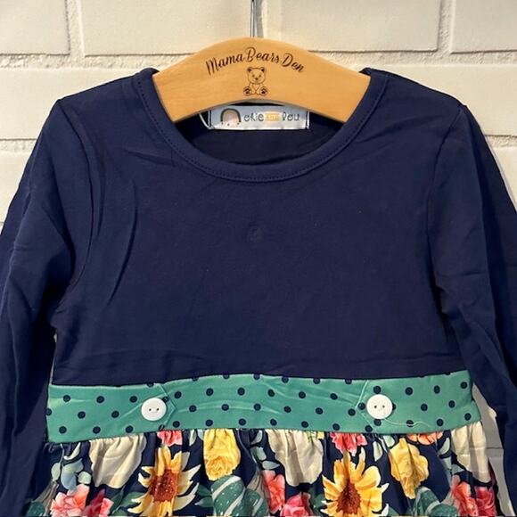 Toddler Girls 2T (S) Okie & Lou Blue Green Floral Pumpkins Harvest Dress - Picture 2 of 8